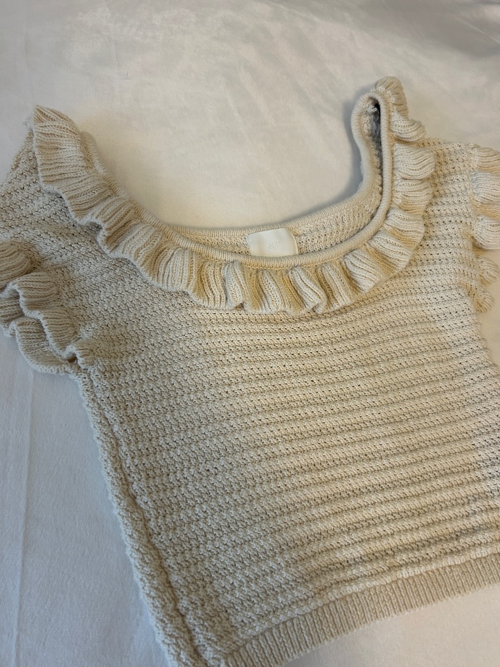 H&M Cream Ruffle-Trim Knit Top